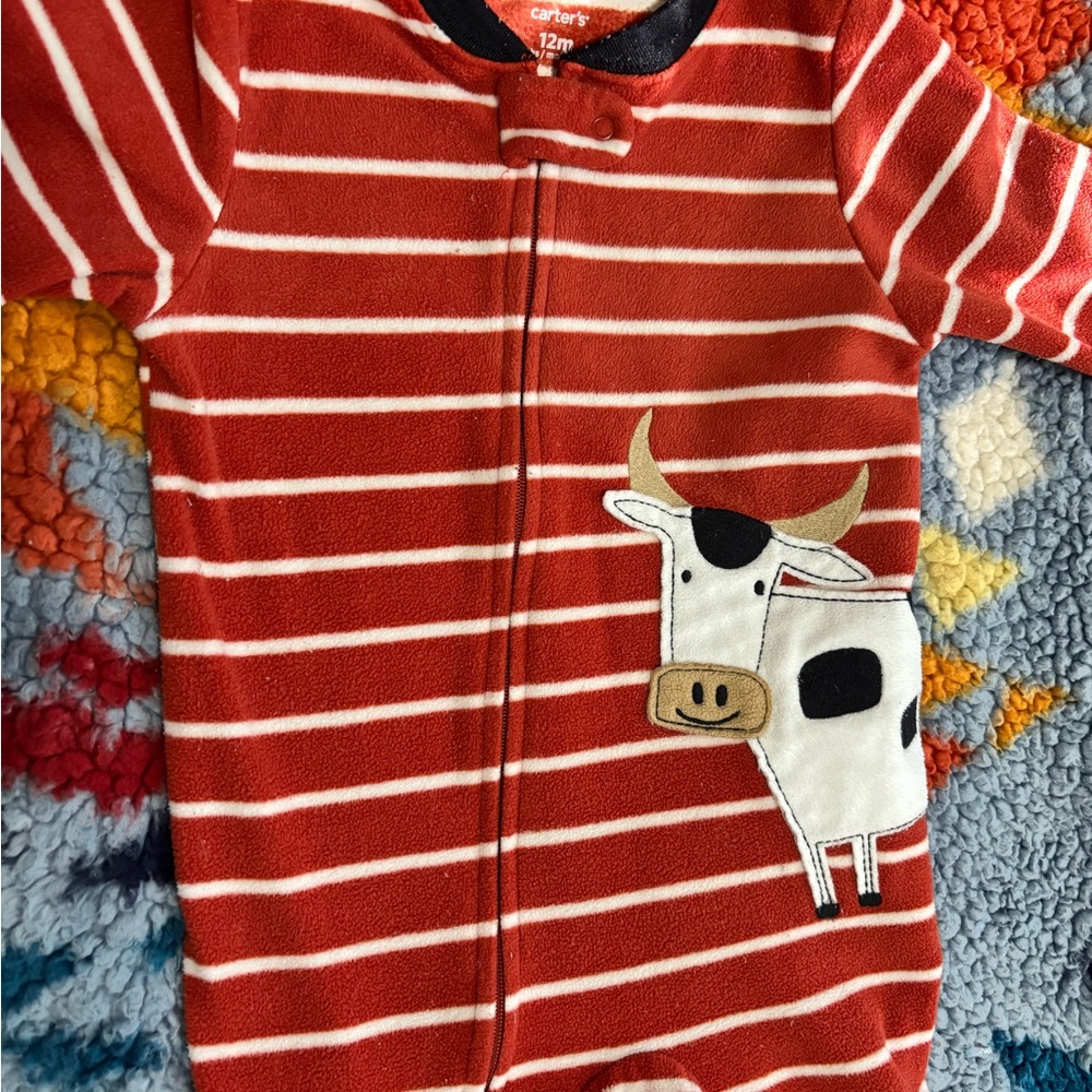 Carter's Red and White Striped Cow Footie